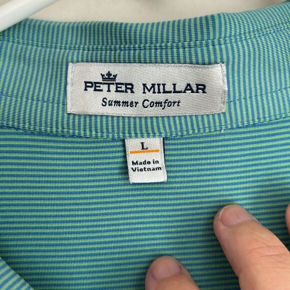 Peter Millar Men’s stripped summer comfort golf polo green blue size large READ! - Picture 6 of 10